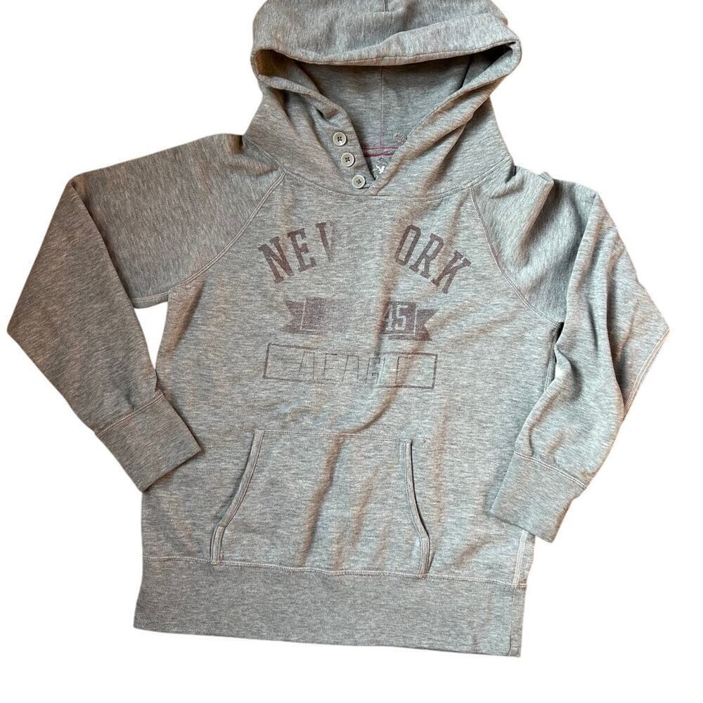 American Eagle gray pull-over hoodie with buttons neck, women's size L